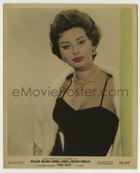7h063 KEY color 8.25x10 still 1958 best close portrait of sexy Sophia Loren wearing diamonds & fur!
