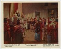 7h066 LAND OF THE PHARAOHS color 8x10 still #12 1955 far shot of Jack Hawkins on his palace throne!