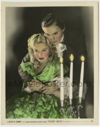 7h068 LLOYD'S OF LONDON color 8x10 still 1936 c/u of Madeleine Carroll & Tyrone Power by candles!