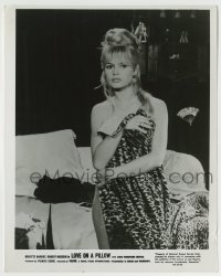 7h602 LOVE ON A PILLOW 8x10.25 still 1964 c/u of sexy Brigitte Bardot naked under leopardskin sheet!
