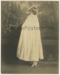 7h636 MARY PICKFORD deluxe 7.5x9.5 still 1920s posing in fur cape & crown of flowers by Hartsook!