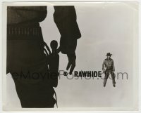 7h754 RAWHIDE TV 8x10 still 1960s Clint Eastwood as Yates by silhouette of gunman, title & CBS logo