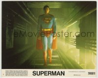 7h122 SUPERMAN 8x10 mini LC #6 1978 great c/u of Christopher Reeve in costume approaching camera!