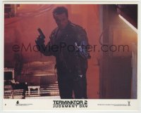 7h128 TERMINATOR 2 8x10 mini LC #8 1991 great close up of cyborg Arnold Schwarzenegger with guns!
