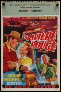 7j364 RED RIVER Belgian R1950s different art of John Wayne, Montgomery Clift & Dru, Howard Hawks!