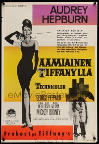 7j130 BREAKFAST AT TIFFANY'S Finnish 1962 classic McGinnis art of sexy elegant Audrey Hepburn!