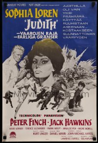 7j140 JUDITH Finnish 1966 Daniel Mann directed, artwork of sexy Sophia Loren & Peter Finch!
