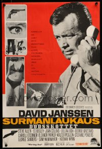 7j156 WARNING SHOT Finnish 1966 David Janssen, Joan Collins, sexy girls, who's got the gun?