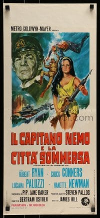 7j175 CAPTAIN NEMO & THE UNDERWATER CITY Italian locandina 1970 art of cast, scuba divers & ship!