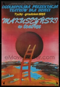 7j763 MAKUSLYNSKI W TEATRE stage play Polish 26x38 1985 art of a freestanding ladder in landscape!