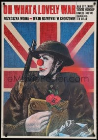7j765 OH WHAT A LOVELY WAR stage play Polish 27x38 1990 cool Roslaw Szaybo art of clown soldier!