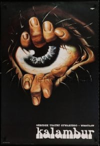 7j775 TEATR KALAMBUR Polish 26x38 1981 different artwork of hands inside eyeball by Jacek Cwikla!
