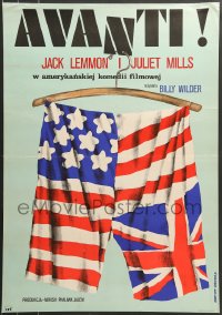 7j672 AVANTI Polish 23x33 1976 Billy Wilder, Jack Lemmon, wacky different Nasfeter artwork!