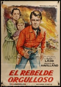 7j083 PROUD REBEL Spanish 1958 art of Alan Ladd w/son David Ladd + Olivia de Havilland!