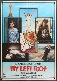 7j304 MY LEFT FOOT Turkish 1990 Daniel Day-Lewis, cool inset artwork of foot w/flower by Seltzer!