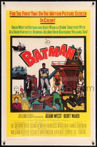 7k015 BATMAN linen 1sh 1966 Adam West & Burt Ward w/ villains Meriwether, Romero, Meredith & Gorshin