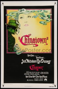 7k042 CHINATOWN linen 1sh 1974 art of Jack Nicholson & Faye Dunaway by Jim Pearsall, Polanski