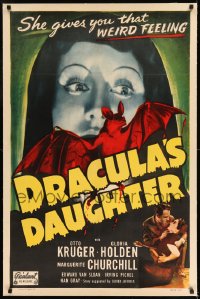 7k055 DRACULA'S DAUGHTER linen 1sh R1949 Gloria Holden gives you a WEIRD FEELING, Universal horror!