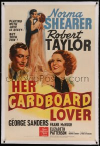 7k085 HER CARDBOARD LOVER linen style C 1sh 1942 Norma Shearer & Robert Taylor c/u & full-length art