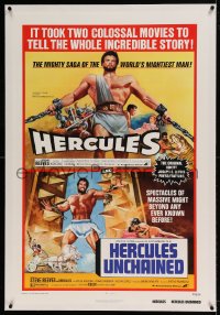7k086 HERCULES/HERCULES UNCHAINED linen 1sh 1973 the saga of the world's mightiest man Steve Reeves!