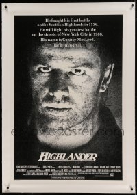 7k090 HIGHLANDER linen 1sh 1986 close up art of immortal Christopher Lambert in the title role!