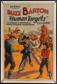 7k095 HUMAN TARGETS linen 1sh 1932 great stone litho art of Buzz Barton in a Talking Action Western