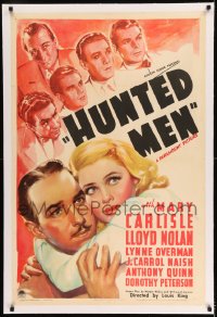 7k096 HUNTED MEN linen 1sh 1938 racketeer Lloyd Nolan hides out in pretty Mary Carlisle's house!