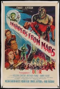7k100 INVADERS FROM MARS linen 1sh R1955 classic, hordes of green monsters from outer space!