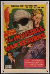 7k101 INVISIBLE MAN RETURNS linen 1sh R1948 Cedric Hardwicke can't stop Vincent Price, H.G. Wells!