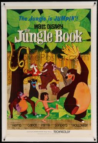 7k106 JUNGLE BOOK linen 1sh 1967 Disney classic, great cartoon image of Mowgli & his friends!