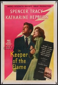 7k107 KEEPER OF THE FLAME linen D 1sh 1942 Tracy doesn't know if Katharine Hepburn is murderess!