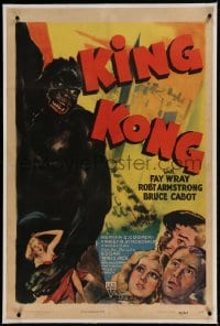 7k110 KING KONG linen 1sh R1942 different full-color art of ape w/Wray +Wray, Armstrong & Cabot,rare
