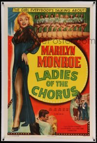 7k113 LADIES OF THE CHORUS linen 1sh R1952 full-length sexy Marilyn Monroe now top billed, rare!