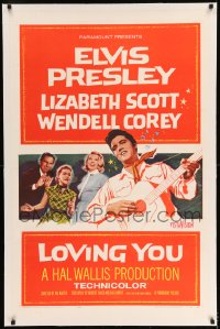 7k127 LOVING YOU linen 1sh 1957 Elvis Presley, Lizabeth Scott, Wendell Corey & Dolores Hart!