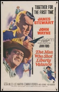 7k135 MAN WHO SHOT LIBERTY VALANCE linen 1sh 1962 John Wayne & James Stewart 1st time together!