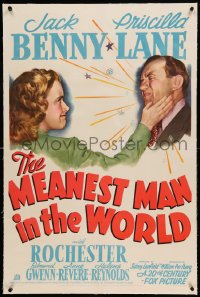 7k139 MEANEST MAN IN THE WORLD linen 1sh 1943 art of Jack Benny & Priscilla Lane, from George Cohan!