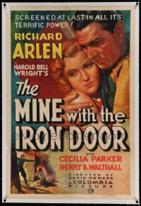7k141 MINE WITH THE IRON DOOR linen 1sh 1936 Richard Arlen & Cecilia Parker hunt for treasure, rare!