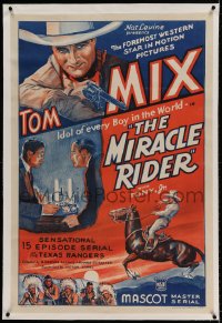7k142 MIRACLE RIDER linen 1sh R1946 Tom Mix is the idol of every boy in the world in this serial!