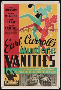 7k150 MURDER AT THE VANITIES linen 1sh 1934 deco art of Duke Ellington conducting sexy girls, rare!