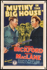 7k152 MUTINY IN THE BIG HOUSE linen 1sh 1939 art of Barton MacLane w/gun by priest Charles Bickford