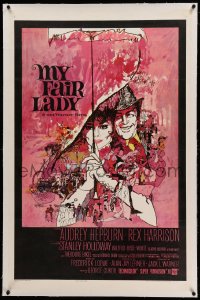 7k153 MY FAIR LADY linen 1sh 1964 classic Bob Peak art of Audrey Hepburn & Rex Harrison!