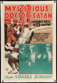 7k154 MYSTERIOUS DOCTOR SATAN linen chapter 9 1sh 1940 Republic serial, masked hero vs funky robot!