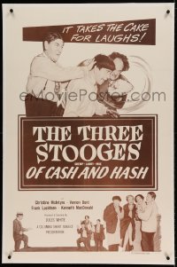 7k162 OF CASH & HASH linen 1sh 1955 The Three Stooges with Shemp, it takes the cake for laughs!