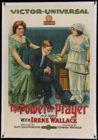 7k179 POWER OF PRAYER linen 1sh 1914 art of man who lost money gambling & is turning to religion!
