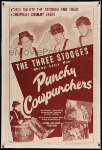7k183 PUNCHY COWPUNCHERS linen 1sh 1950 Three Stooges with Shemp, you'll salute their screwiest ever