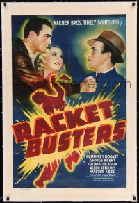 7k185 RACKET BUSTERS linen 1sh 1938 crook Humphrey Bogart blackmails George Brent into joining him!