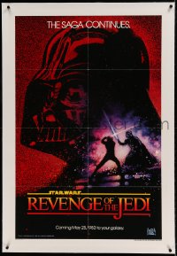 7k191 RETURN OF THE JEDI linen dated teaser 1sh 1983 George Lucas' Revenge of the Jedi, Drew art!