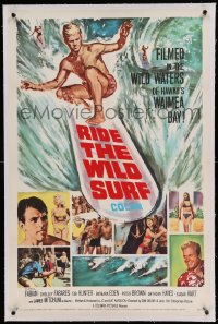 7k194 RIDE THE WILD SURF linen 1sh 1964 Fabian, ultimate poster for surfers to display on their wall