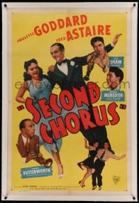 7k204 SECOND CHORUS linen 1sh R1947 Fred Astaire, Paulette Goddard, Burgess Meredith, Artie Shaw!