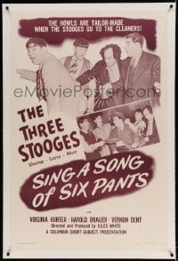7k209 SING A SONG OF SIX PANTS linen 1sh 1947 The Three Stooges with Shemp go to the cleaners!